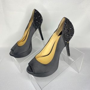 Gianni Bini Black Satin Studded High Heels Womens 7.5 M Christmas Holiday Pumps